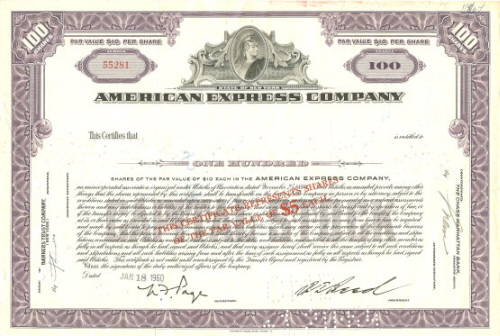 American Express Stock Certificate circa 1960