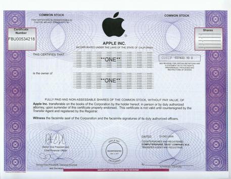 Apple Stock Certificate