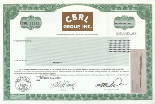 CBRL Group Stock Certificate