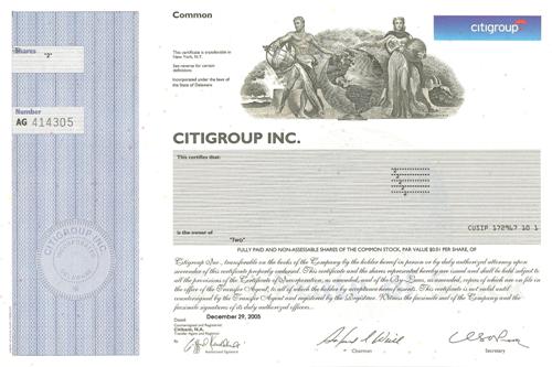 Citigroup Stock Certificate