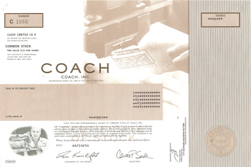 Coach Stock Certificate