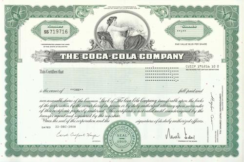 Coca-Cola Stock Certificate