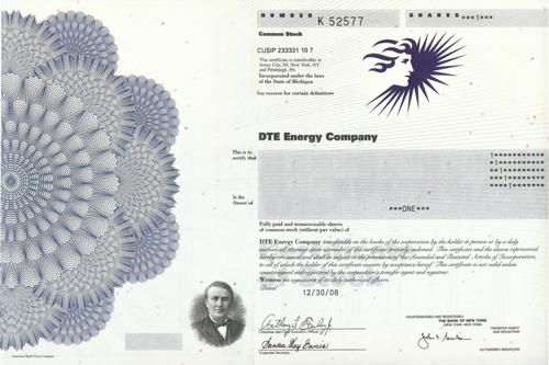 DTE Energy Stock Certificate