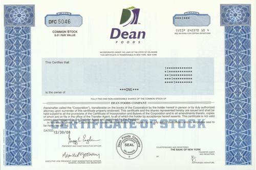 Dean Foods Stock Certificate
