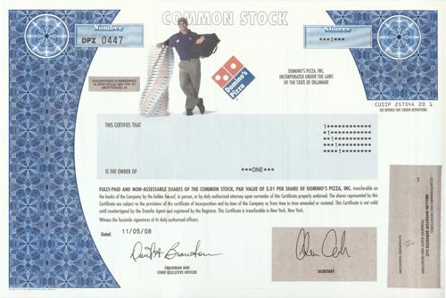Domino's Pizza Stock Certificate