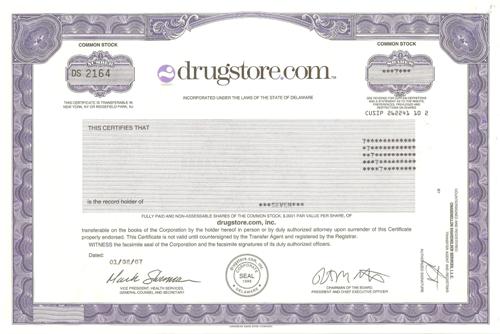 Drugstore.com Stock Certificate