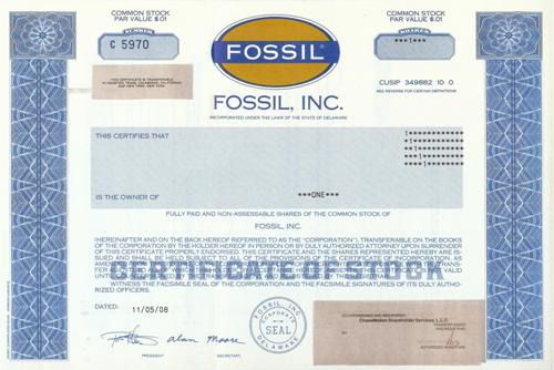 Fossil Stock Certificate
