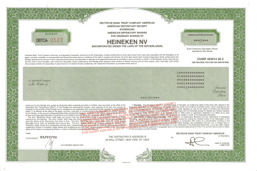 Heineken Stock Certificate