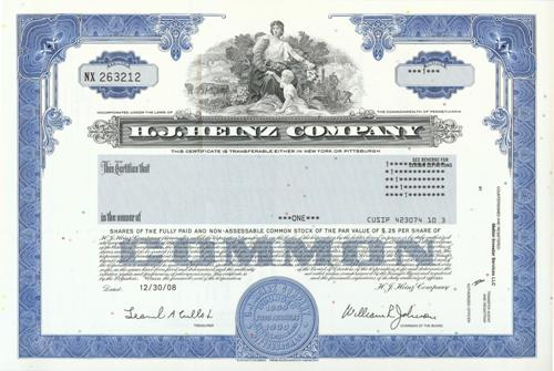 H.J. Heinz Stock Certificate