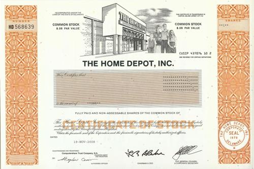 Home Depot Stock Certificate