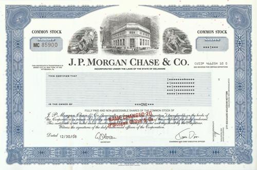 JPMorgan Chase Stock Certificate
