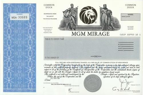 MGM Mirage Stock Certificate
