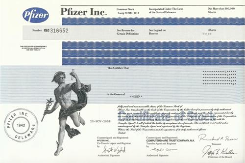 Pfizer Stock Certificate