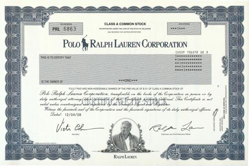 Polo Ralph Lauren Stock Certificate