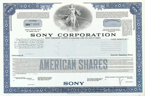 Sony Stock Certificate