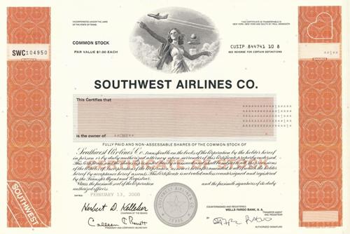 Southwest Airlines Stock Certificate