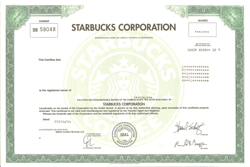 Starbucks Stock Certificate