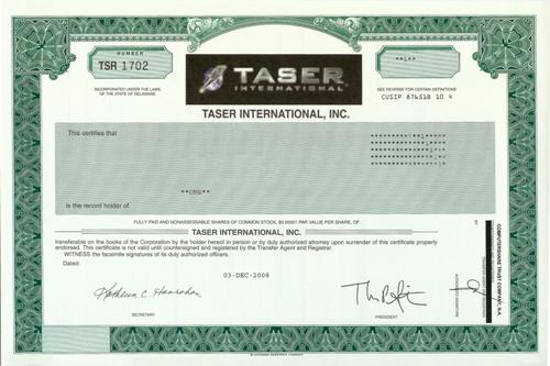 Taser International Stock Certificate