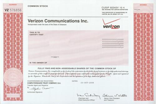 Verizon Communications Stock Certificate