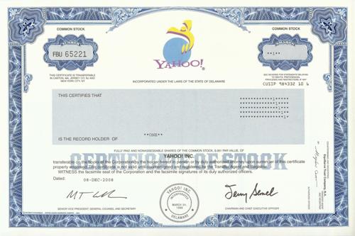 Yahoo Stock Certificate